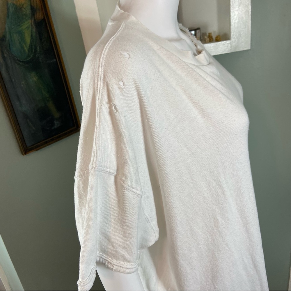 We The Free People Rubi Ivory Bone White Distressed Short Sleeve Tee T Shirt XL - Picture 9 of 13